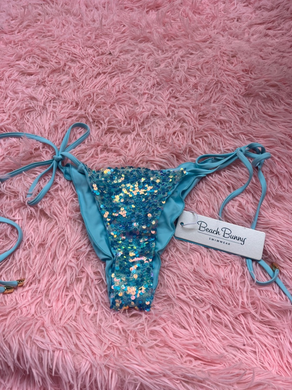 Beach Bunny Aqua Sequin Tie-Side Bikini Bottom